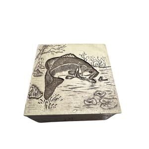 NIB Ivory Engraved Fish Trinket Box
